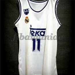 Nikivip arvydas sabonis #11 Испания настоящий белый ретро -баскетбол майки мужской сшитый на заказ любой номер