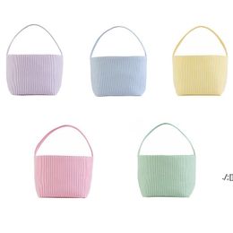 Seersucker Easter Bag Festive Stripe Candy Gift Basket Household Sundries Storage Bucket Toy Tote Bags Festival Party Decor