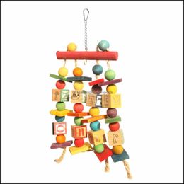 Parrot Toys Large Wood Bird Parrots Pet Perroquet Letters Loofah Toy Swing Climbing Ladder Pets Accessories Drop Delivery 2021 Other Supplie