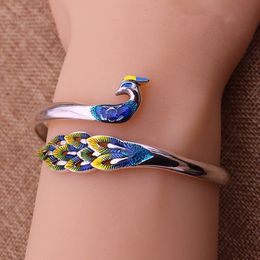 S2990 Fashion Jewellery Women Opening Colourful Peacock Glaze Enamel Female Bangle Bracelet
