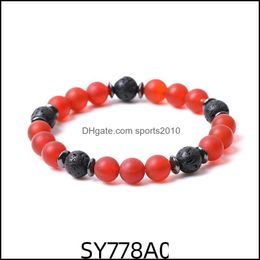 Arts And Crafts 8Mm Matte Red Agate Stone Beads Hematite Lava Strand Bracelets For Women Men Yoga Buddha Energy Jewel Sports2010 Dh6C1