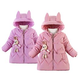 Keep Warm Girls Coat Cute Rabbit Autumn Winter Fashion Cute Princess Coat Hooded Zipper Outerwear 2-5 Year Children clothing J220718