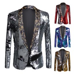 Mens Shining Plus Size Handmake Black Blazer DJ Singers Nightclub Costume Stylish Suit Jacket Stage men's suits sequined jacket 220409