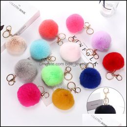 Key Rings Fluffy Pom Keychain Soft Faux Rex Rabbit Fur Ball Car Pompom Plush Keychains Keys Holder Women Bag Pendant Jew Dhseller2010 Dhdib