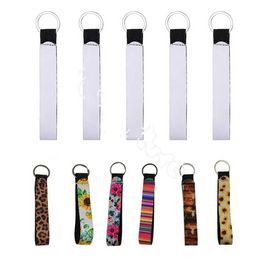 UPS Sublimation Blank Long Keychain Pendant Keyring Heat Transfer Neoprene White Wrist Band Key Chain DIY Gift