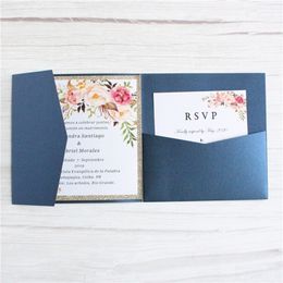 Customised Wedding Invitations Pocket Trifolding Greeting Card Engagement Party Supplier 220711