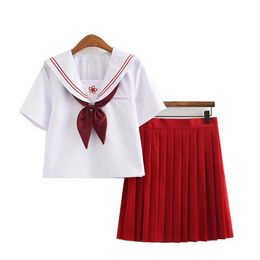 Clothing Sets White Red Japanese School Uniform Skirt JK Class Uniforms Sailor Suit College Wind Female Students XLClothing