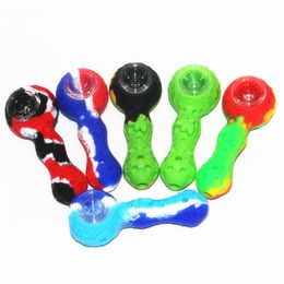 Colourful Mini Silicone Spoon Pipes Silicon Tobacco hand Pipe Mixed Colours smoking dry herb rigs bubbler oil burner pipe