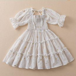 Girl's Dresses Girls Dress 2022 Summer Clothes Short Sleeve Flowers Embroidery Children's Cake Kids Clothing A-Line 3 6 8YGirl's
