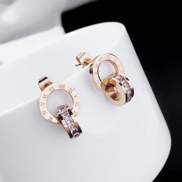 korean simple rome designer letters stud earrings 18K rose gold stainless steel retron vintage ear rings earring earing with shining crystal zircon Jewellery The 2024