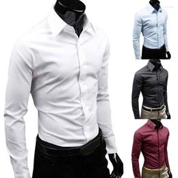 solid color dress shirts men UK - Men's Dress Shirts Men's Shirt Spring Casual Men Solid Color Long Sleeve Slim Cotton Plus Size Male ClothingMen's Eldd22