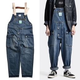 Men's Jeans Men Clothing 2022 Distressed Blue Denim Overalls Men's Work Cargo Pants Old School Easy Chic Worker Multi-Pocket Bib Trouser