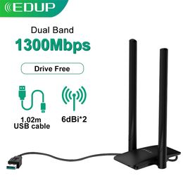 Network Adapters EDUP 5ghz Wifi Wi fi Usb 3 0 1300Mbps Wi fi Antenna Lan Ethernet WiFi Dongel For Pc Laptop Card 230206