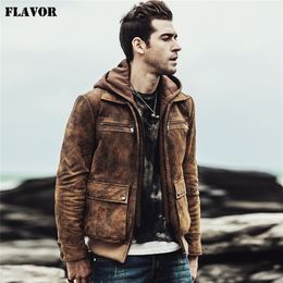 Men's Retro Autumn Winter warm Coat Real leather Motorcycle jacket Detachable Hooded Male Genuine Leather Jacket 201127