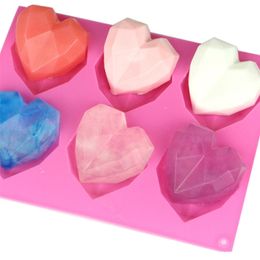 6 Cavity 3D Mousse Bakeware Soap Form Pastry Tools Cake Diamond Silicone Love Mould Decorating Heart 220815