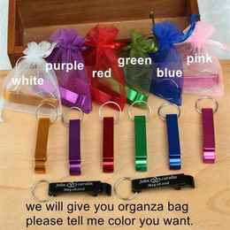 personalized party favor bags Canada - Party Favor Personalised Bottle Opener Keychain With Organza Bag Keyrings Personalized Wedding Birthday Gifts For Guests1329D