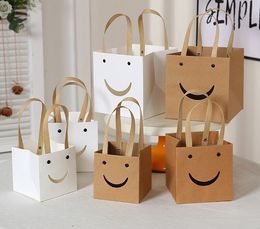 Hand-Held Small Gift Bags Gift Wrap Square Kraft Paper Bag For Wedding Birthday Home Party Packaging Gifts Cake White Baking