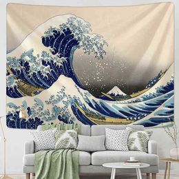 Tapestry Japan Kanagawa Waves Printed Hanging Wall Rugs Sun Boho Spread Yoga Ma