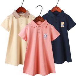 Summer Kids Dresses for Girls Candy Color Polo Cotton Short Sleeve Dress Girl Children Clothes 2-11Y 220422
