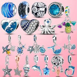 925 Sterling Silver Dangle Charm Starfish Turtle Shell Dolphin Beads Bead Fit Pandora Charms Bracelet DIY Jewellery Accessories