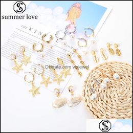 Dangle Chandelier Earrings Jewelry Fashion Bohemian Gold Shell Starfish Pearl Pendant Ear Drop For Women Go Dhuao