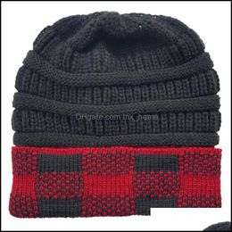 Party Hats New Autumn Winter Woollen Hat Creative Woman Square Grid Lattic Dhagv