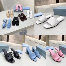 Women Slippers Sandals Fashion Triangle Flat Slides Flip Flops Summer genuine leather Outdoor Loafers Bath Shoes With Box