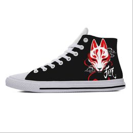 Hot Kitsune Mask Japanese Fox Anime Manga Cartoon Casual Cloth Shoes High Top Lightweight Breathable 3D Print Men Women Sneakers Y220530