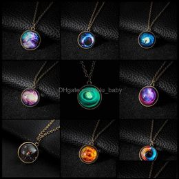 Pendant Necklaces Collares Ball Glass Necklace Duplex Planet Crystal Stars Galaxy Pattern Girlfriend Gift L Baby Dhepg
