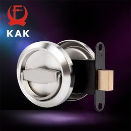 KAK Stainless Steel 304 Recessed Invisible Cup Handle Privacy Hidden Door Locks Cabinet Pulls Handle Fire Proof Disc Ring Lock 201013