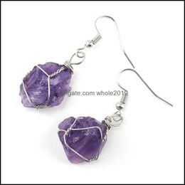 Dangle Chandelier Earrings Jewellery Wire Wrapped Natural Crystal Rough Stone Irregar Ore Energy Healing Gemston Dho9B