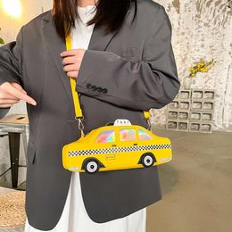 Evening Bags Yellow Taxi Shape Shoulder Bag For Women Cute Cartoon Purses And Handbags Girls Crossbody Female Casual Clutch LeatherEvening