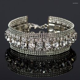 Luxury Braidal Crystal Bracelets Layered Wide & Bangles Pulseras Mujer For Women Wedding Bridal Jewellery Link Chain