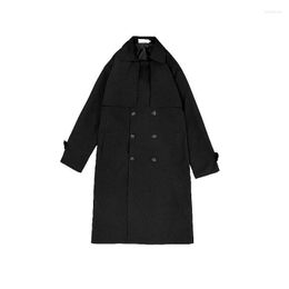 Men's Trench Coats Men Design Pockets Solid Double Breasted Oversize Leisure Teens Long Sashes Stylish Outwear Viol22