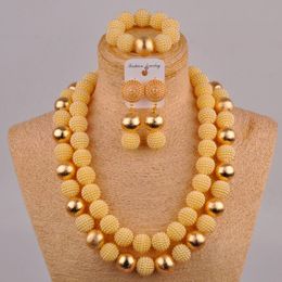 Earrings & Necklace 24inches African Gold Jewelry Set Beige Simulated Pearl Nigerian Traditional Wedding Sets FZZ75Earrings EarringsEarrings