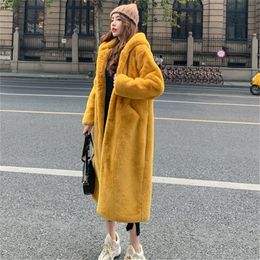 Winter Korean Version Casual Long Fur Coat 2020 New Fashion Loose Hooded Overcoat Long Sleeve Thick Warm Coat Female T200915