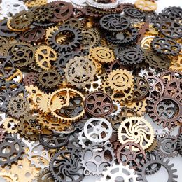 50g Mixed Random Metal Gear Charms Wheel Antique Bronze Steampunk Movement Retro DIY Gear Pendants Jewelry Accessories