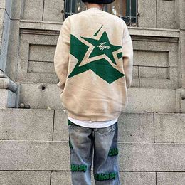 INS Japanese Retro bet Stars Crew Neck Sweater Men and Women Pullover High Street Oversize Loose Casual Autumn Sweaters T220730