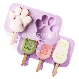 Silicone Ice Cream Mold DIY Homemade Popsicle Moulds Freezer 3 Cells Rabbit Snowman Shaped Ice Cube Popsicles Trays