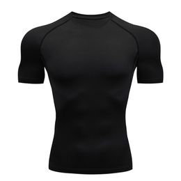 Сжатие быстрой сухой футболки мужские бегущие спортивные тощие короткие футболки мужской спортзал фитнес бодибилдинг тренировки черные топы одежда 220408