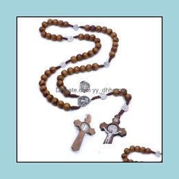 Pendant Necklaces Pendants Jewellery Wooden Jesus Prayer Necklace Handmade Personality Vintage Beads Cross Rosary Dhspo