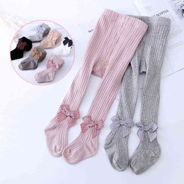 Kids Pantyhose Children Baby Girls Spring Autumn Winter Bowknot Tights Striped High Waist Leggings Trouser Soft Cotton Stocking L220716