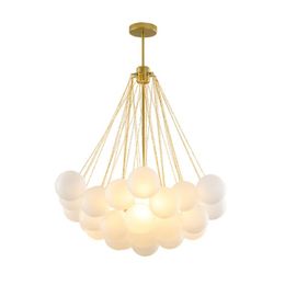 Pendant Lamps Nordic Simple White Frosted Bubble Ball Chandelier Modern Bedroom Golden Metal Paint Dimmable DIY Decor LED Glass LampPendant