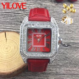 Square Diamond Roman Numeral Watch Fashion Business Women Favour Quartz Movement Clock 38mm Leather Wristband Trend Top Luxury Women's Holiday Gift Writswatch