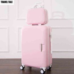 Travel Tale Inch Women Pink Suitcase Carry On Spinner Rolling Luggage Hard Trolley case Set J220708 J220708