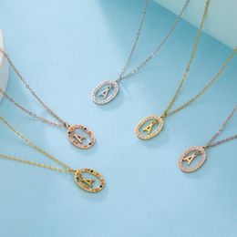 Pendant Necklaces Cazador Zircon Initial Letter Necklace For Women Shining Rhinestone A-Z Alphabet Choker Stainless Steel Jewellery Mother Day