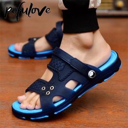 Pofulove Men Slippers Summer Sandals Outdoor Beach Casual Shoes Zapatos De Hombre Indoor Durable Anti Slip Peep Toe 220630