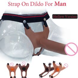 sexy Products DLX Realistic Strap on Dildo Silicone Hollow Strapon Harness Penis Enlarger Extender Toys for Man Gay