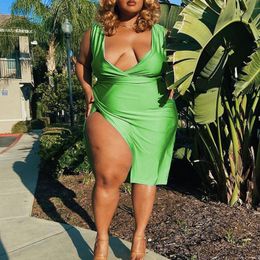 Plus Size Dresses Women Summer 2022 Clothing Wholesale V Neck Sweet Dress Bodycon Party High Waist Sexy Drop
