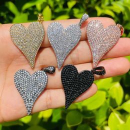 Charms 5pcs Heart Pendant For Woman Jewellery Making Clear Black Rhinestone Pave Cubic Zirconia Bracelet Necklace Create AccessoryCharmsCharms